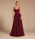 Aurelia Square Neck Corset Chiffon Maxi Dress - Burgundy