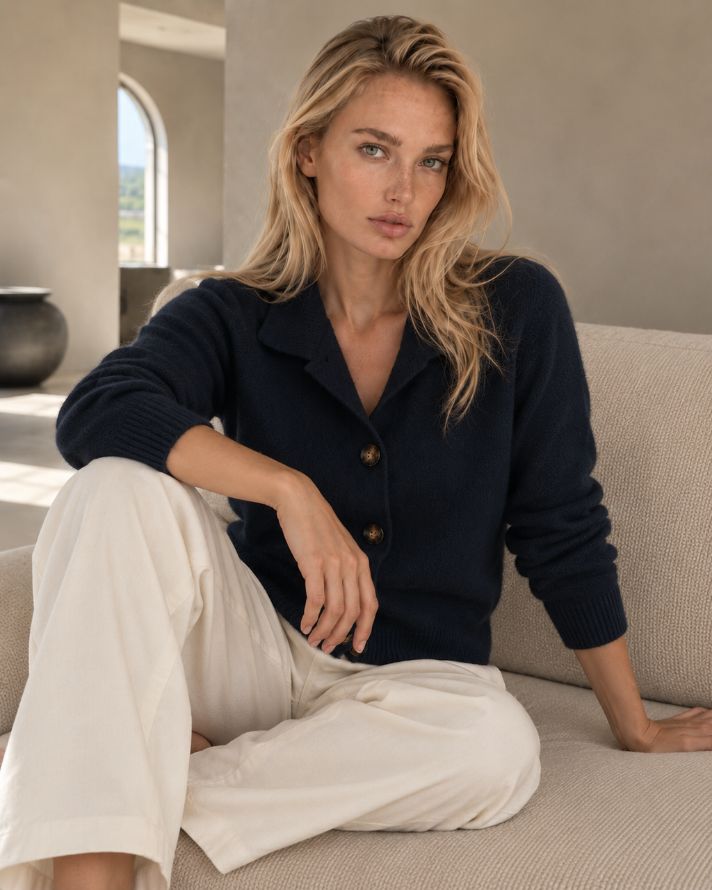 Clara Navy Cashmere Blend Button Cardigan