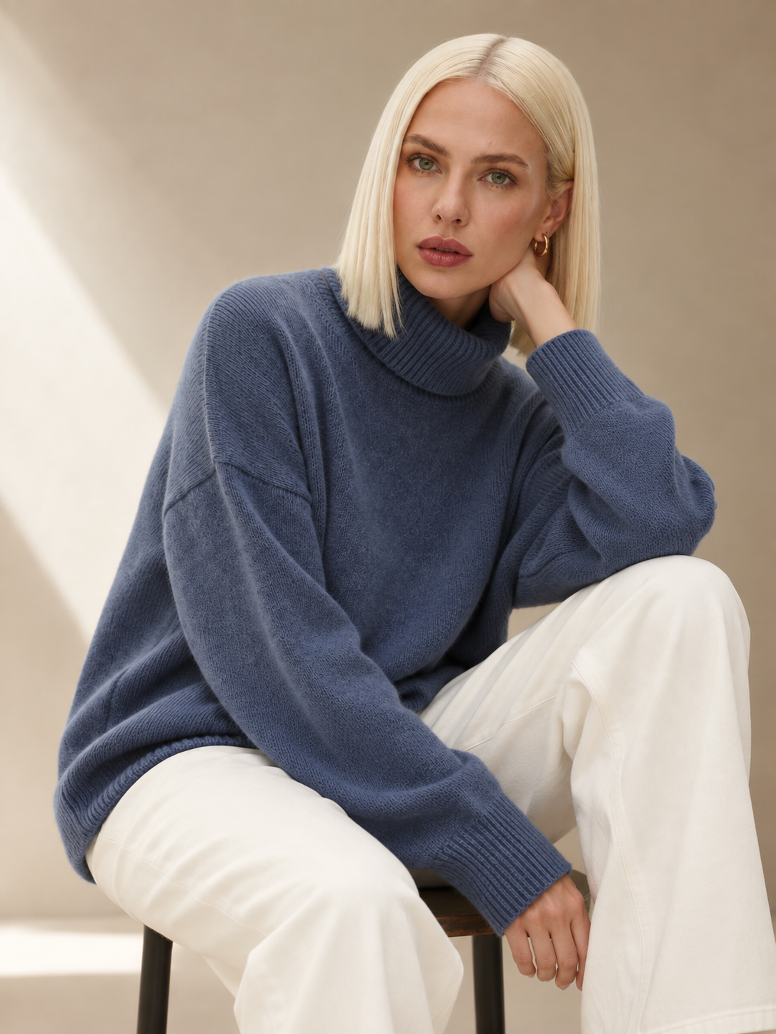 Elodie Blue Cashmere Blend Turtleneck Sweater