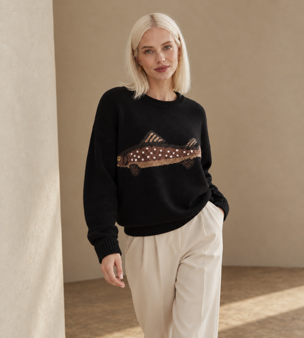 Black Fish Graphic Knit Sweater