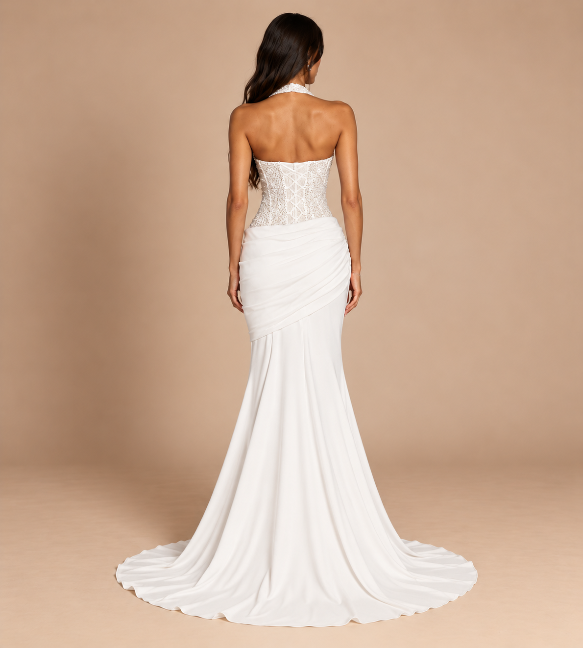 Valentina Ivory Sequin Halter Mermaid Maxi Dress