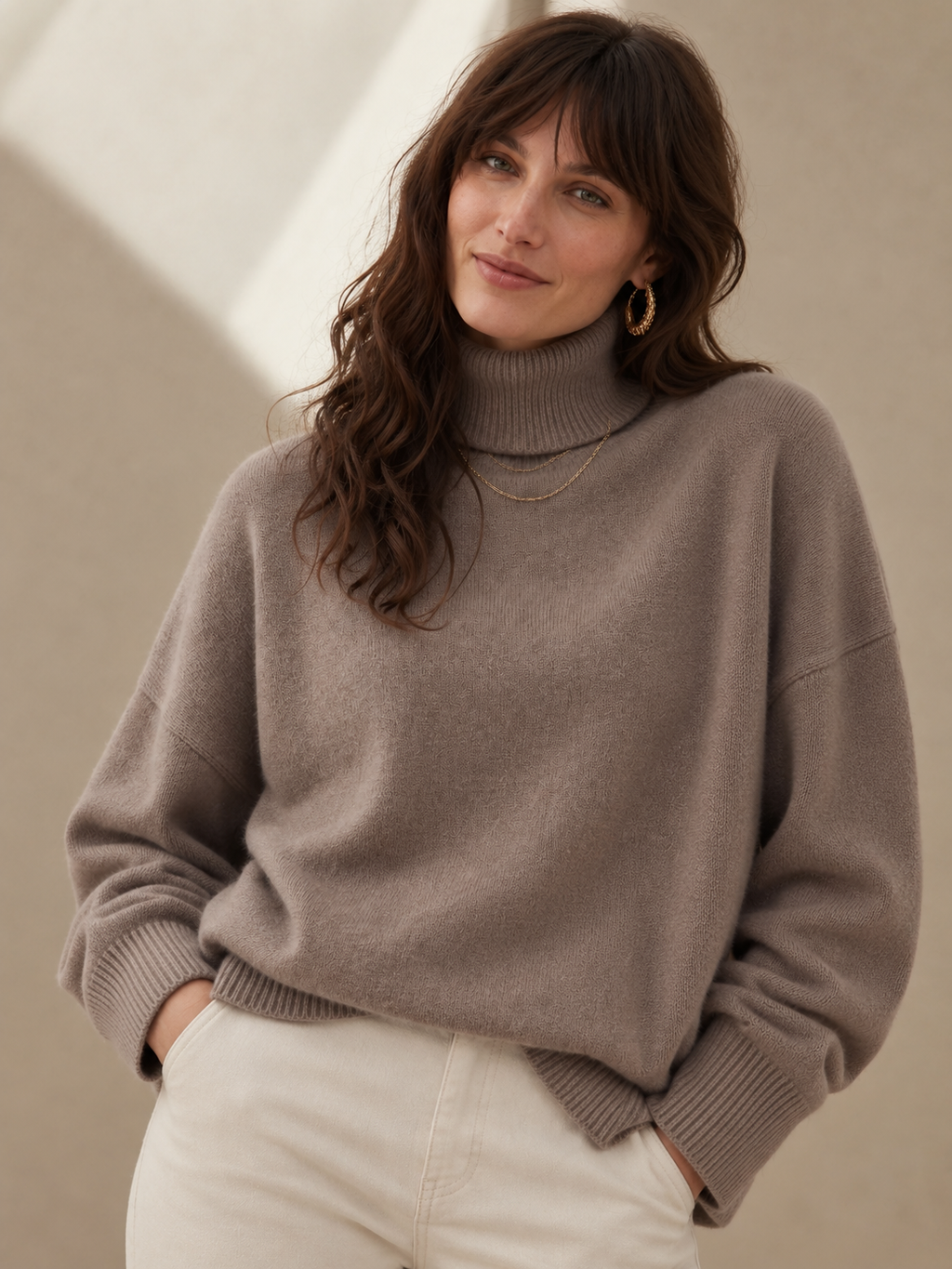 Elodie Taupe Cashmere Blend Turtleneck Sweater