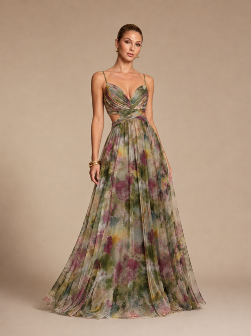 Aurelia Sage Green Floral Chiffon Maxi Dress