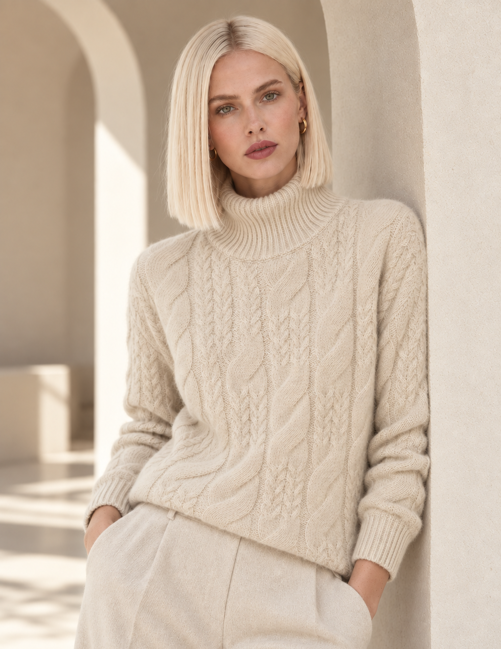 Elise Cream Cable Knit Cashmere Blend Sweater