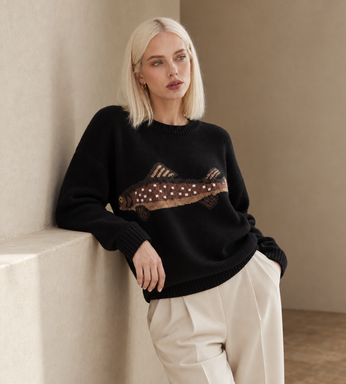 Black Fish Graphic Knit Sweater
