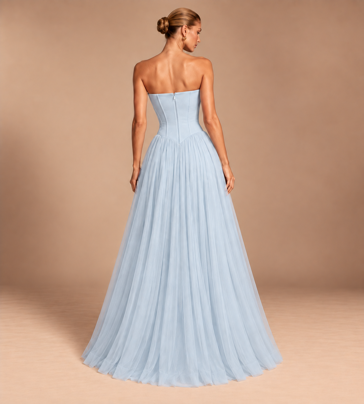 Seraphina Strapless Corset Tulle Maxi Dress - Light Blue