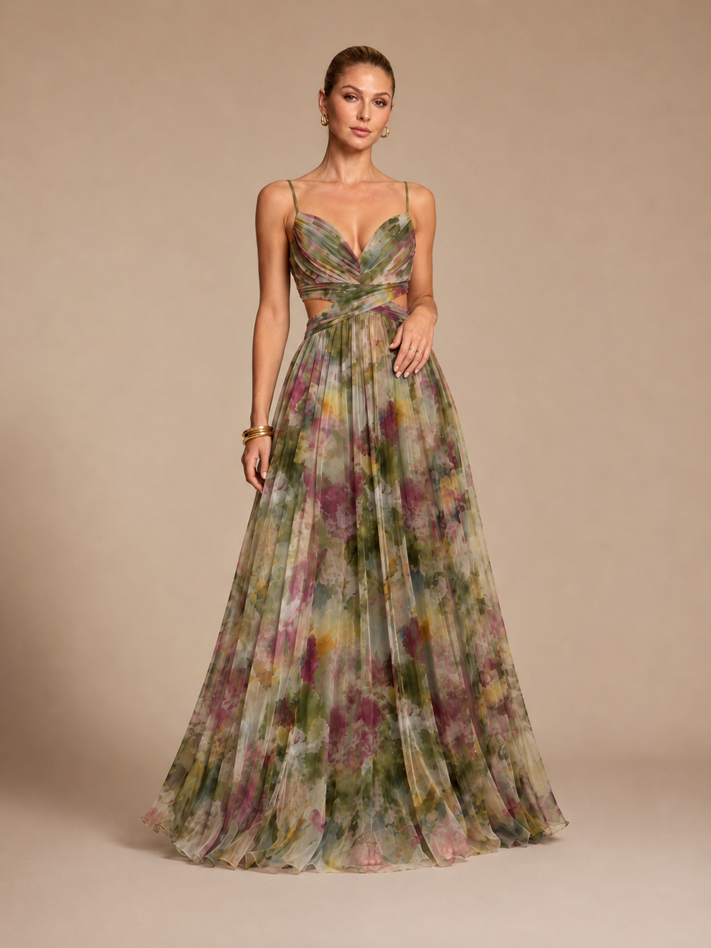 Aurelia Sage Green Floral Chiffon Maxi Dress