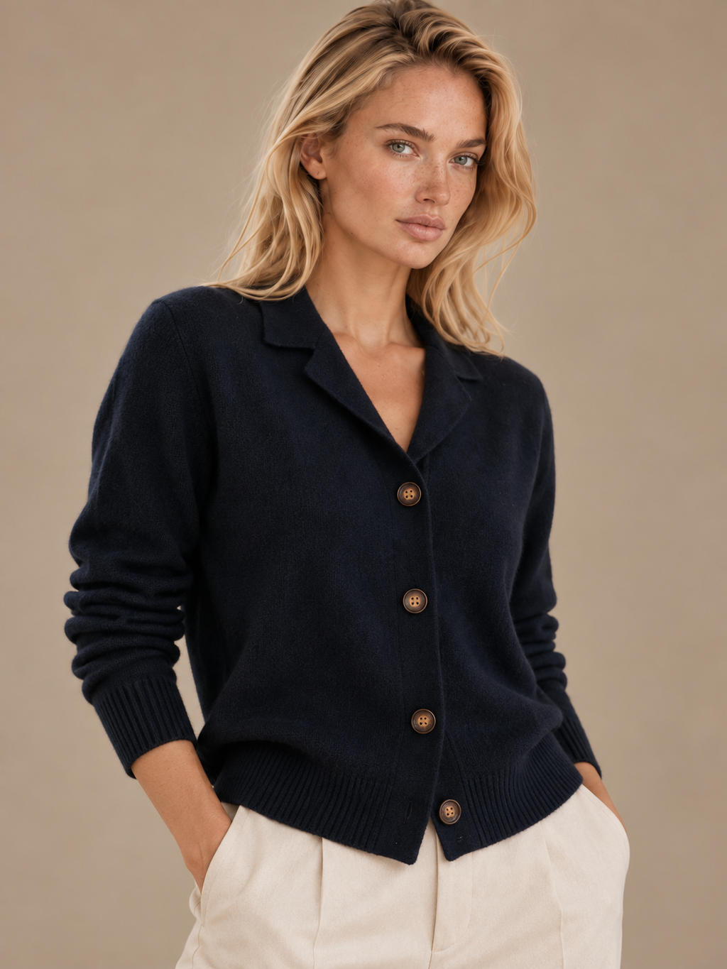 Clara Navy Cashmere Blend Button Cardigan