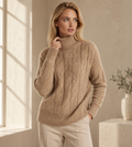 Elise Beige Cable Knit Cashmere Blend Sweater