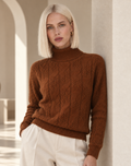 Elise Brown Cable Knit Cashmere Blend Sweater