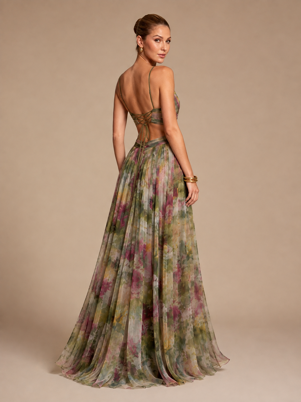 Aurelia Sage Green Floral Chiffon Maxi Dress