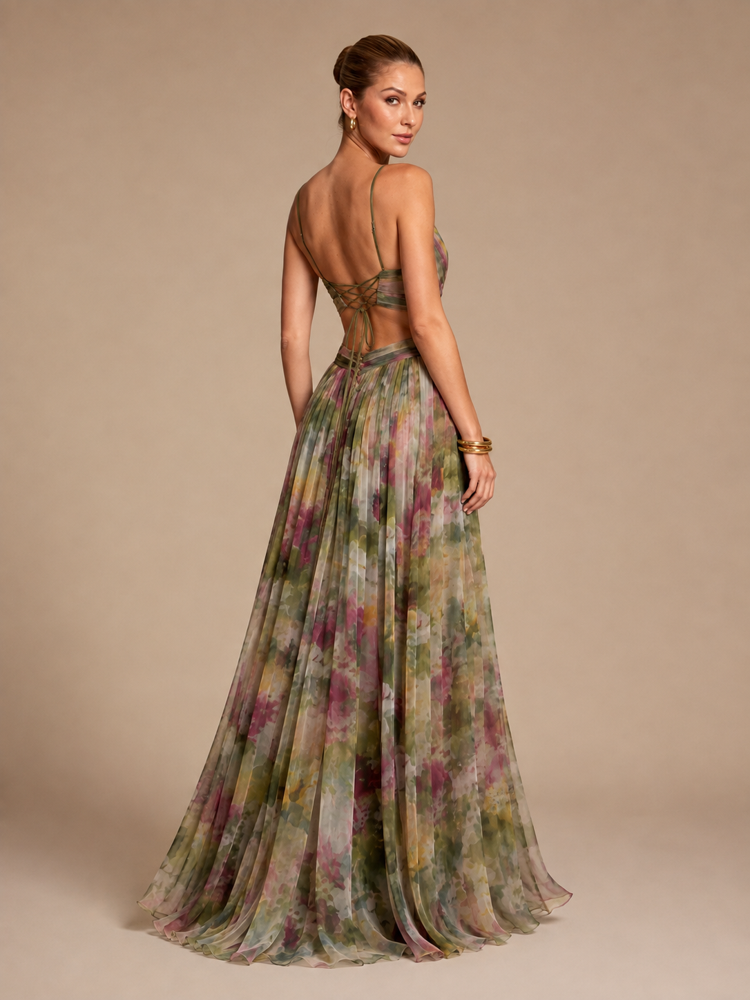 Aurelia Sage Green Floral Chiffon Maxi Dress