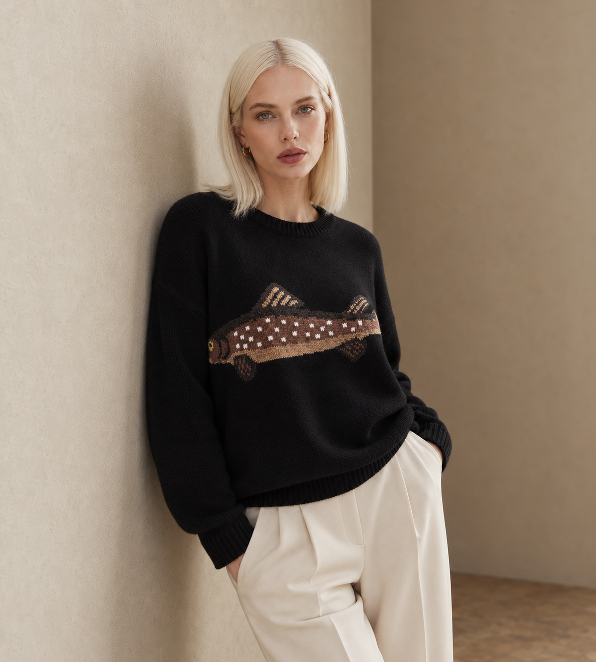 Black Fish Graphic Knit Sweater