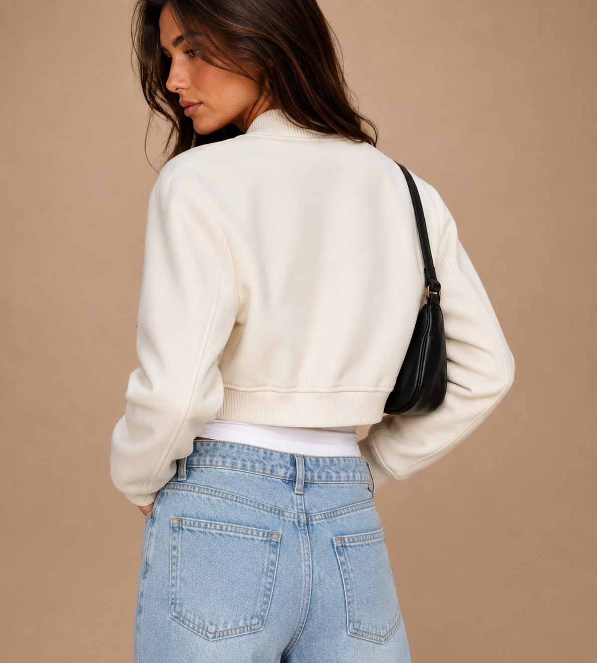 Aveline Ivory Cropped Bomber Jacket