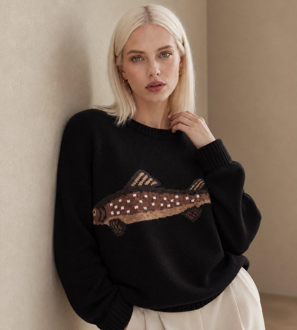 Black Fish Graphic Knit Sweater