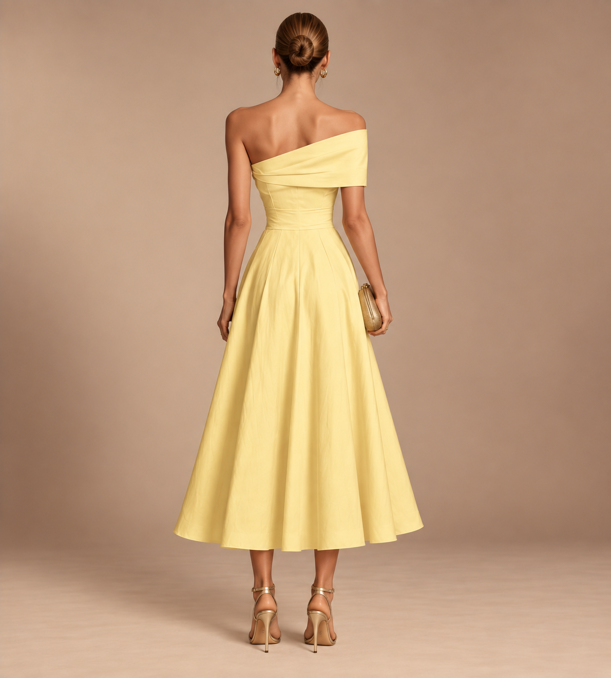 Solene Butter Yellow Off-Shoulder Midi Dress