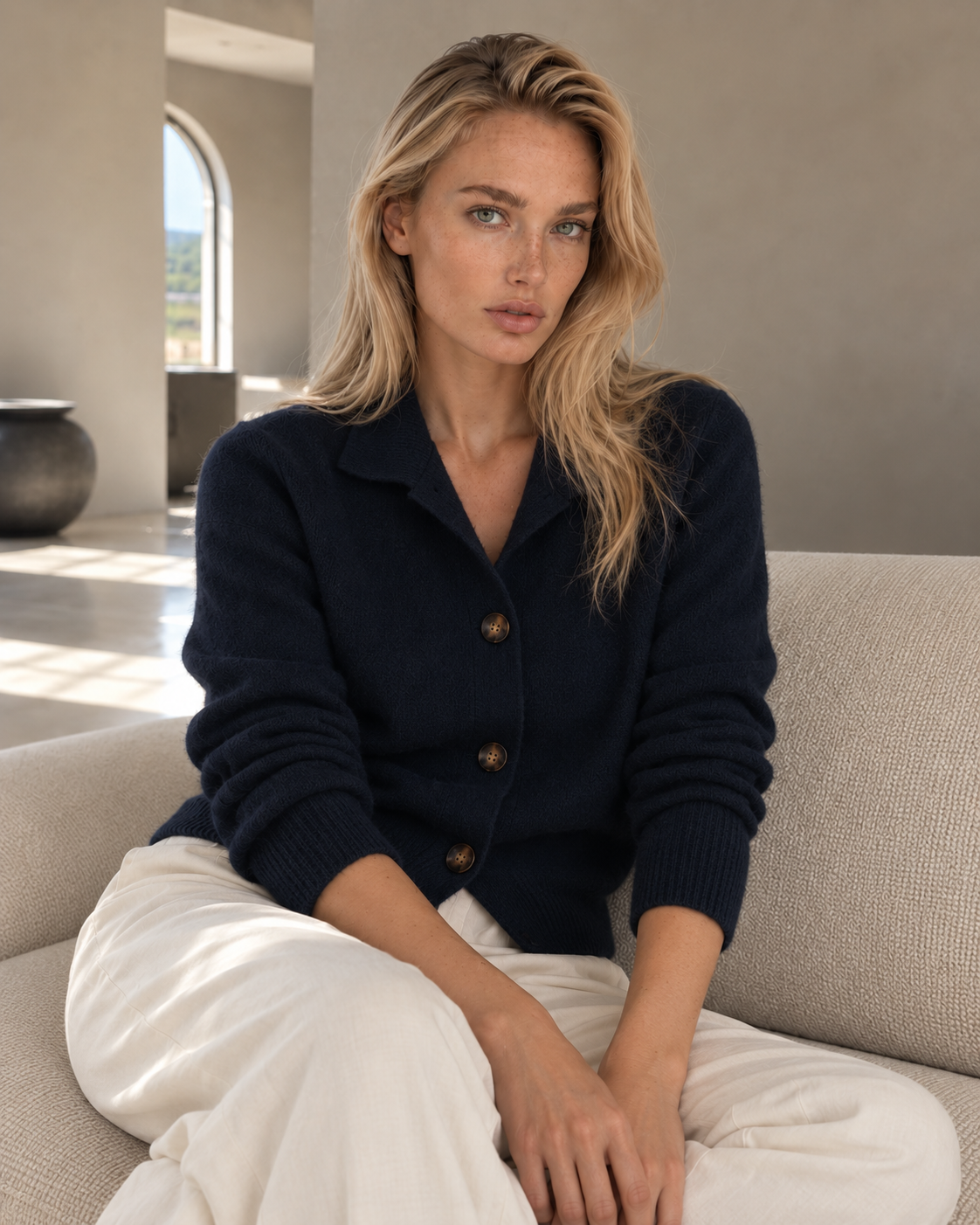 Clara Navy Cashmere Blend Button Cardigan