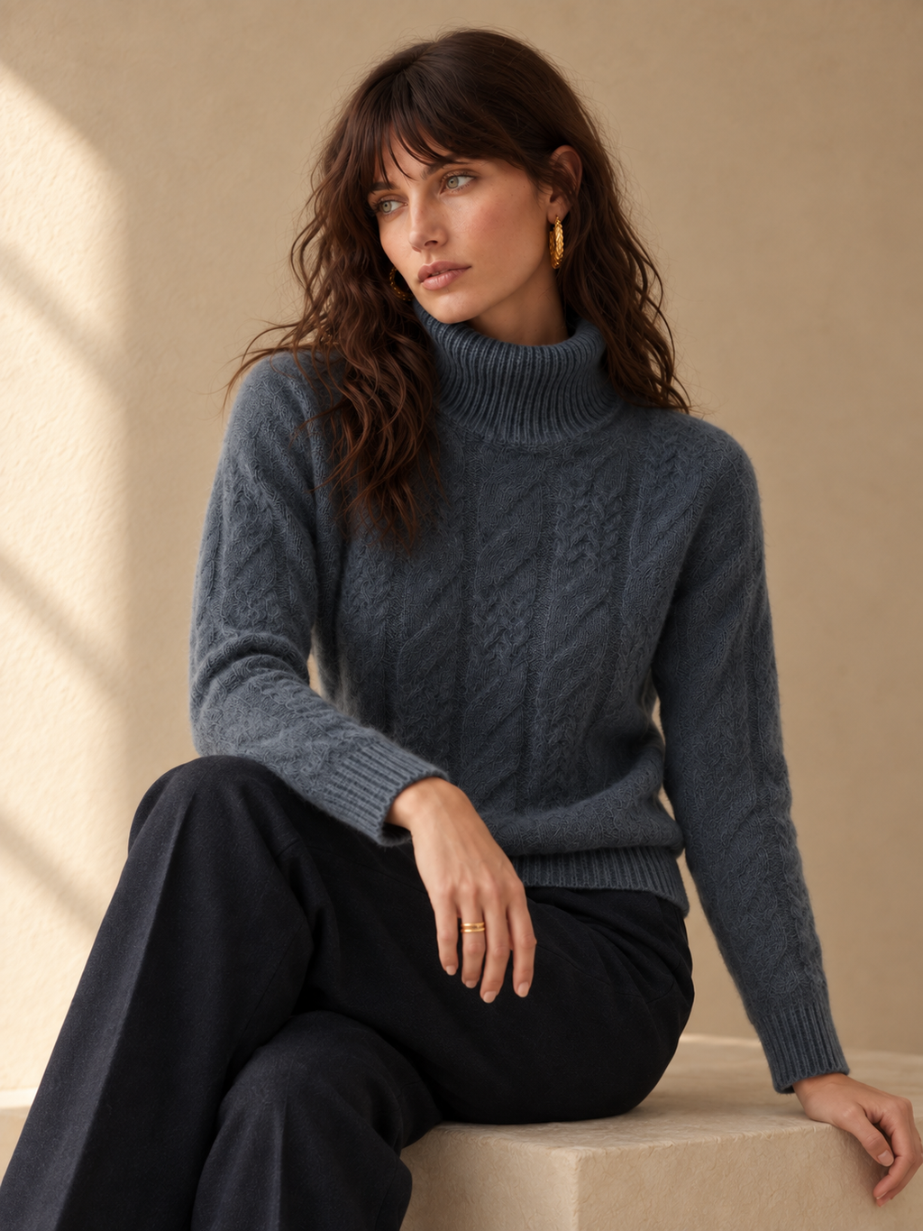 Elise Dark Grey Cable Knit Cashmere Blend Sweater