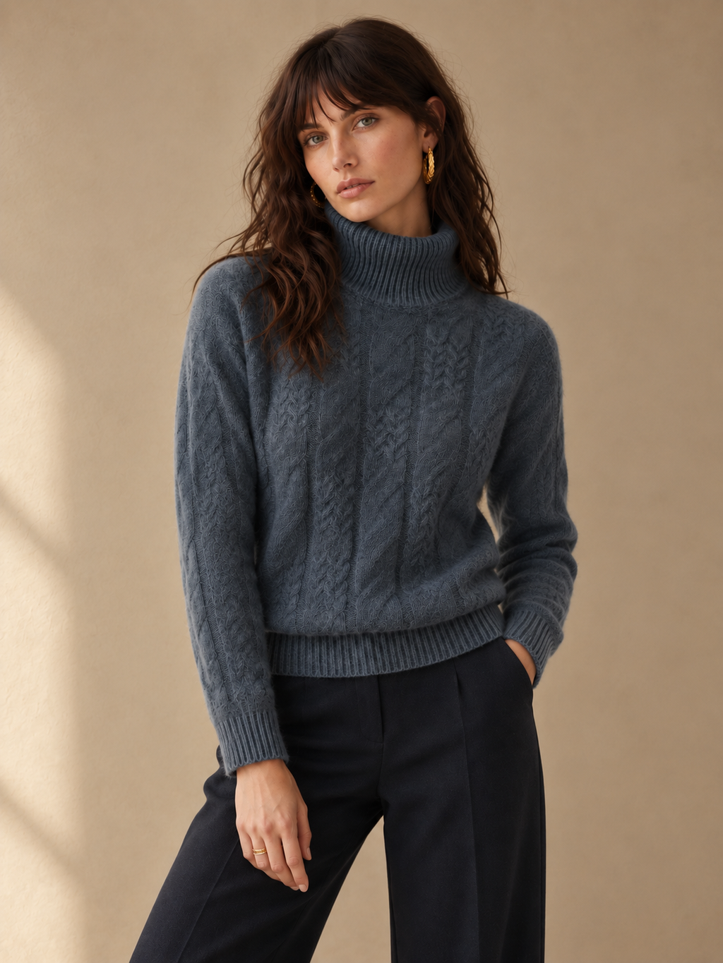 Elise Dark Grey Cable Knit Cashmere Blend Sweater
