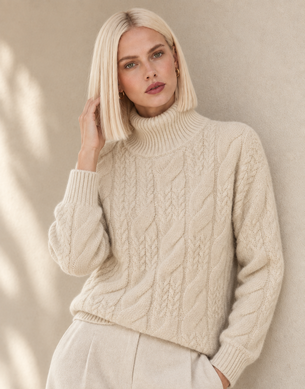 Elise Cream Cable Knit Cashmere Blend Sweater