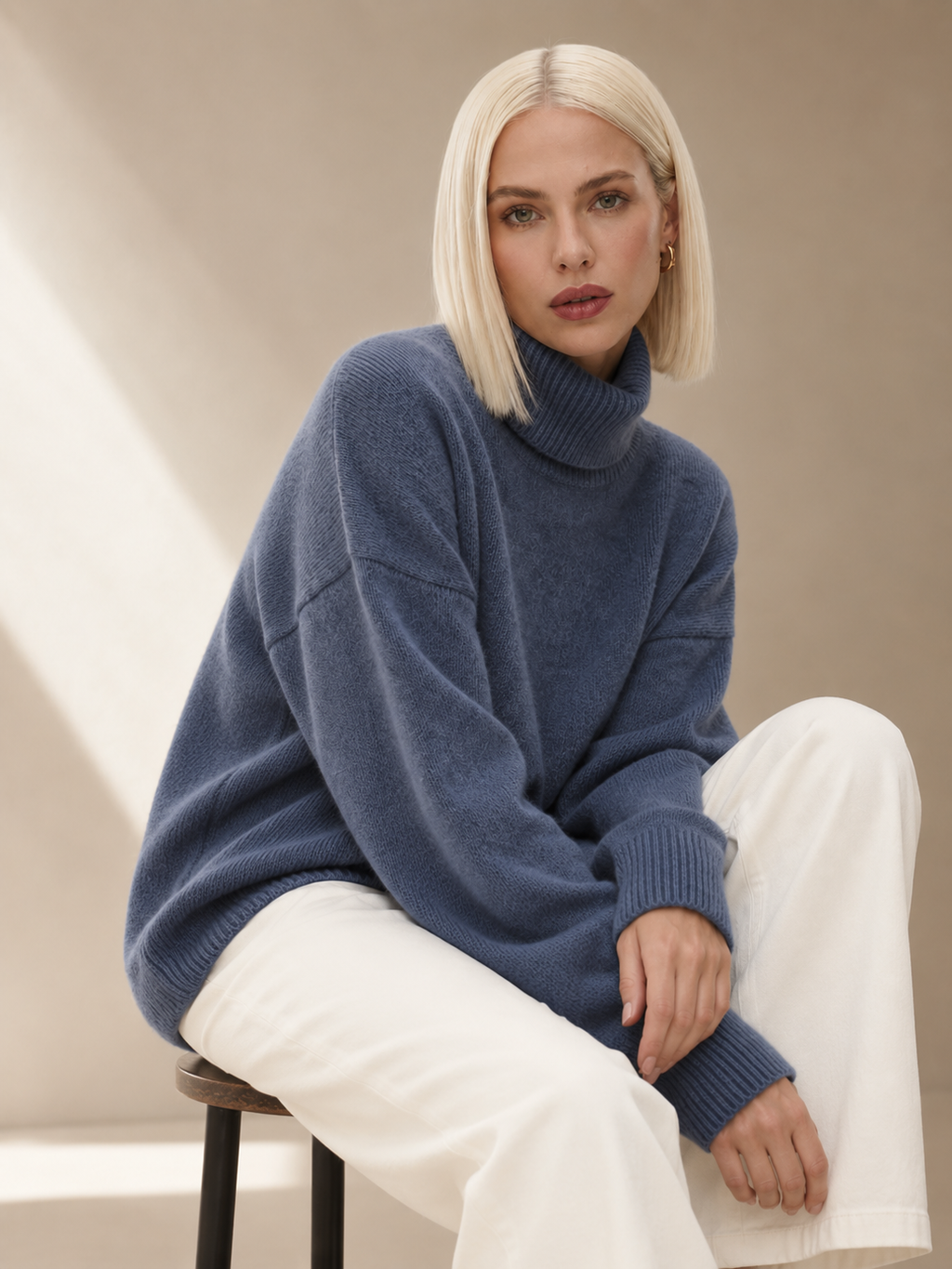 Elodie Blue Cashmere Blend Turtleneck Sweater