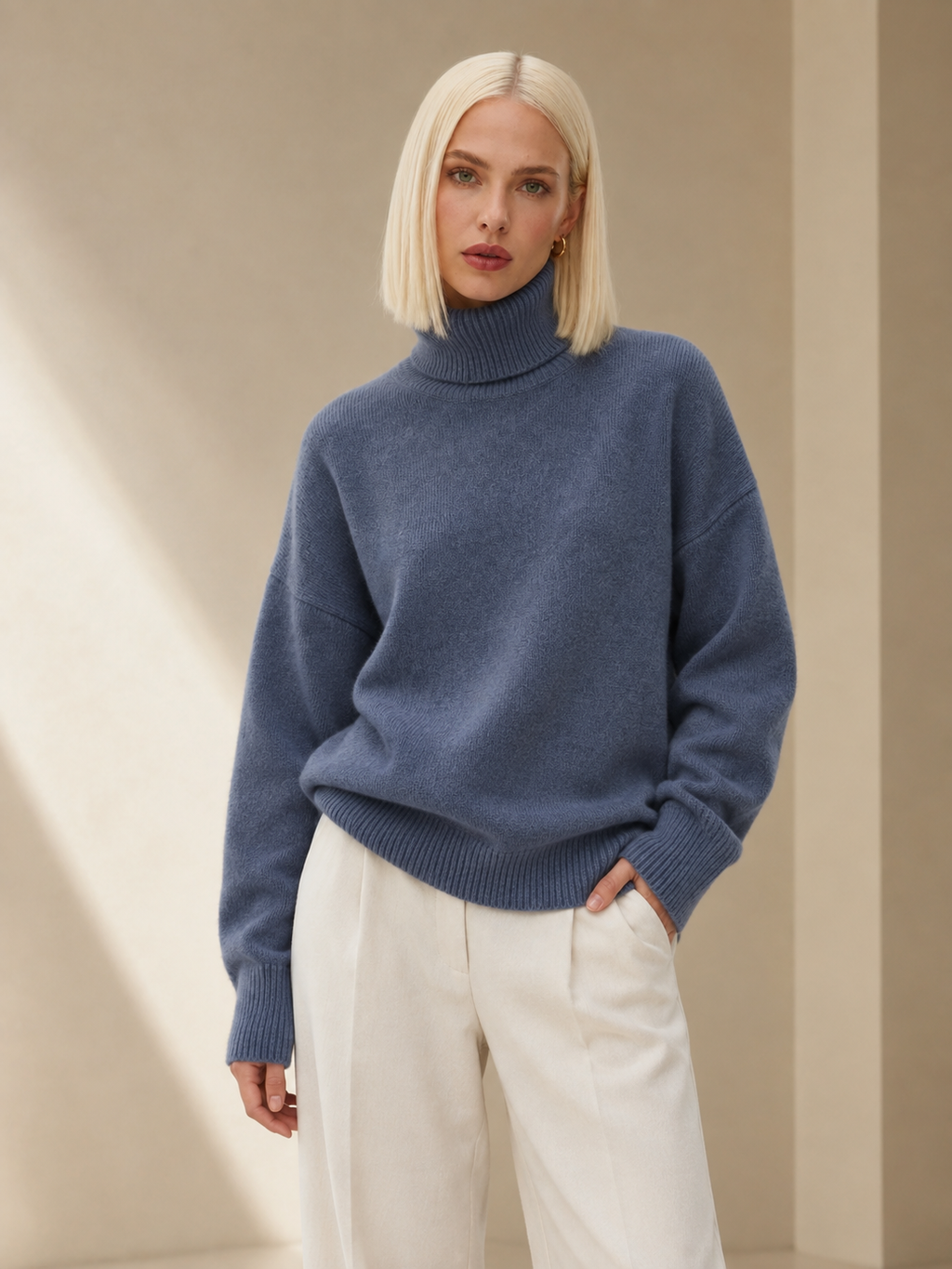 Elodie Blue Cashmere Blend Turtleneck Sweater