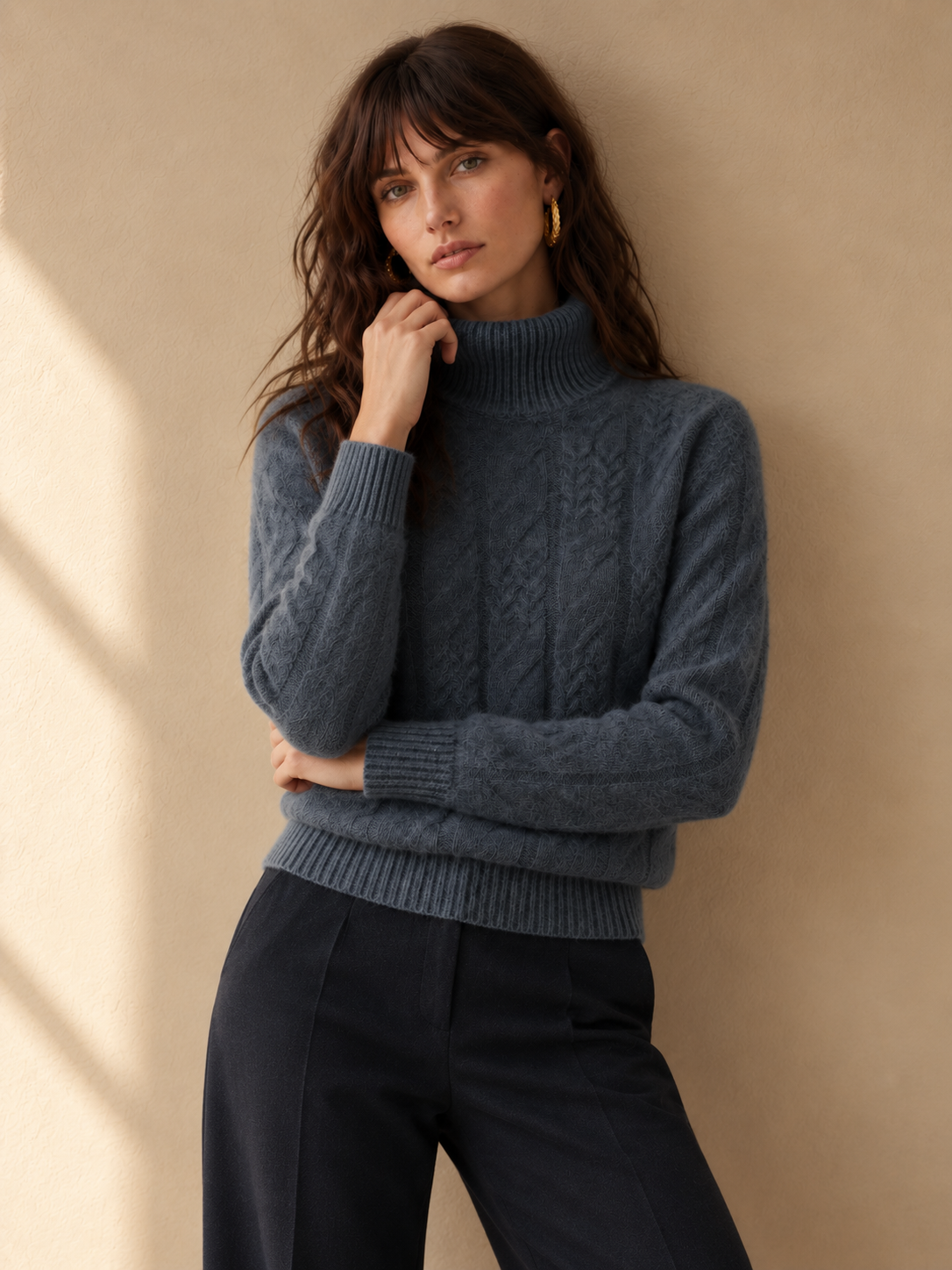 Elise Dark Grey Cable Knit Cashmere Blend Sweater