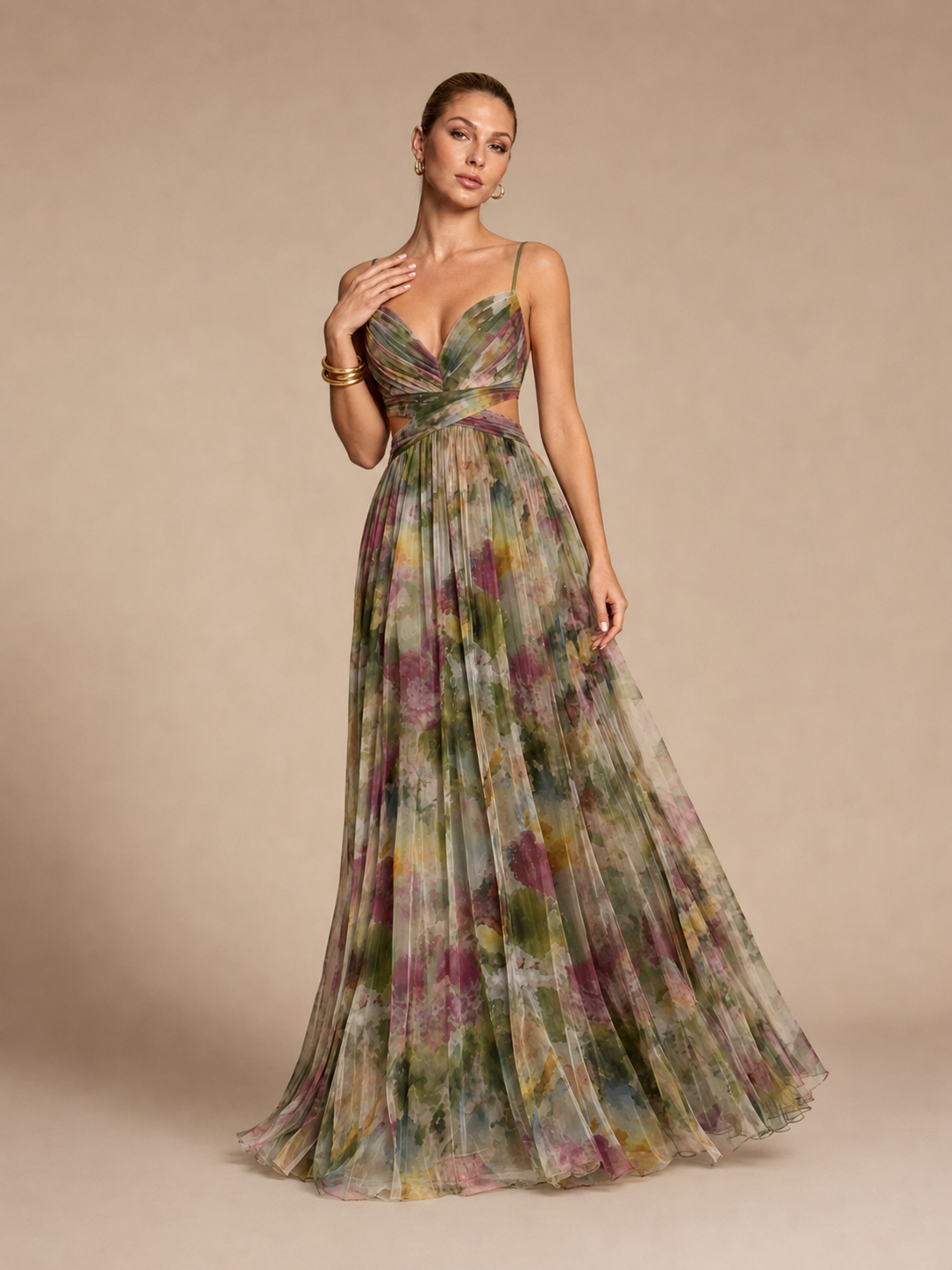 Aurelia Sage Green Floral Chiffon Maxi Dress