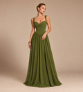 Aurelia Square Neck Corset Chiffon Maxi Dress - Olive Green