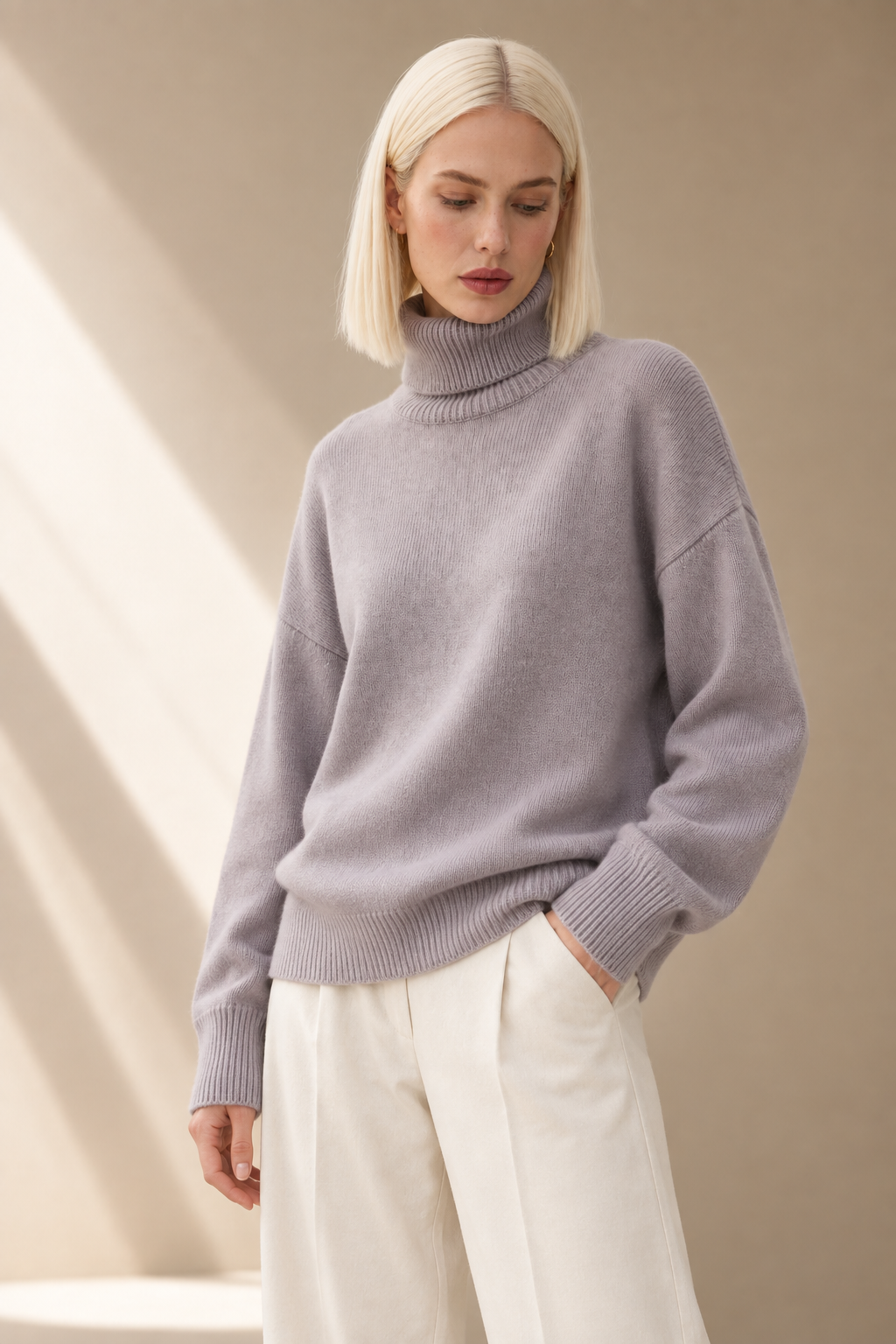 Elodie Light Lavender Cashmere Blend Turtleneck Sweater