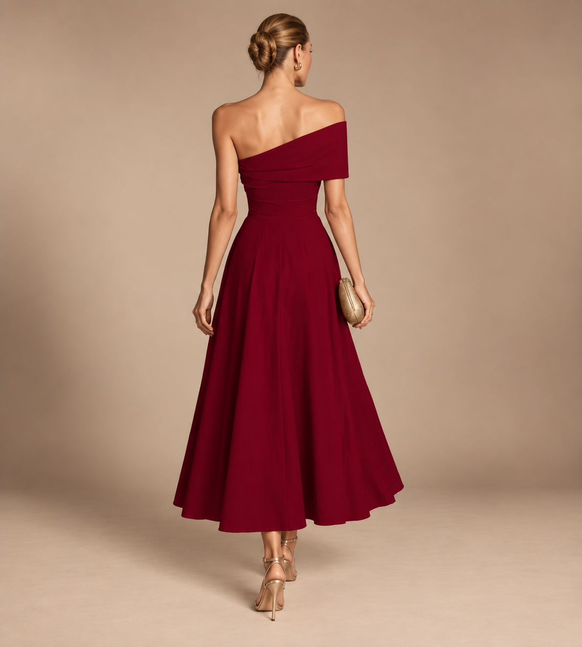 Solene Burgundy Off-Shoulder Midi Dress