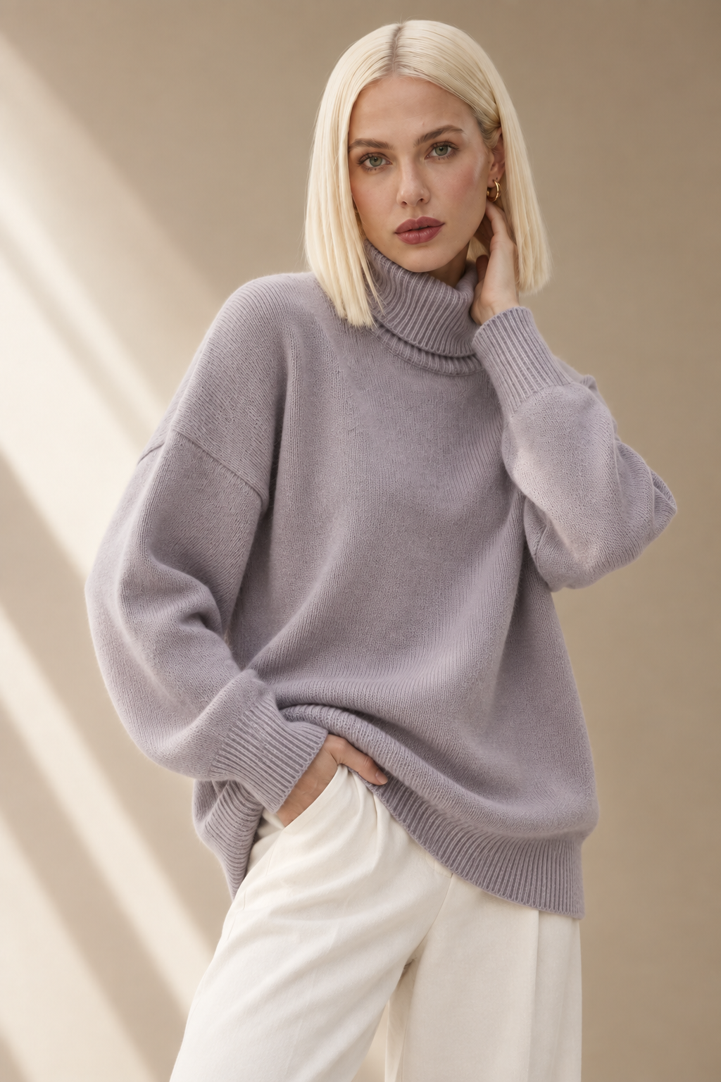 Elodie Light Lavender Cashmere Blend Turtleneck Sweater