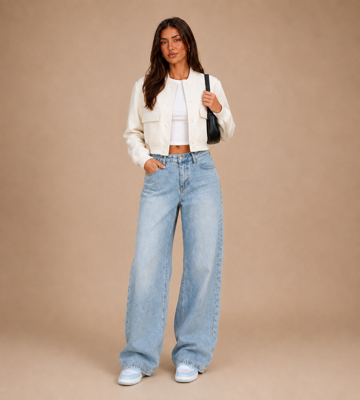 Aveline Ivory Cropped Bomber Jacket