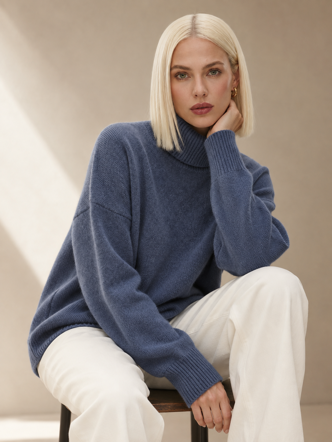 Elodie Blue Cashmere Blend Turtleneck Sweater