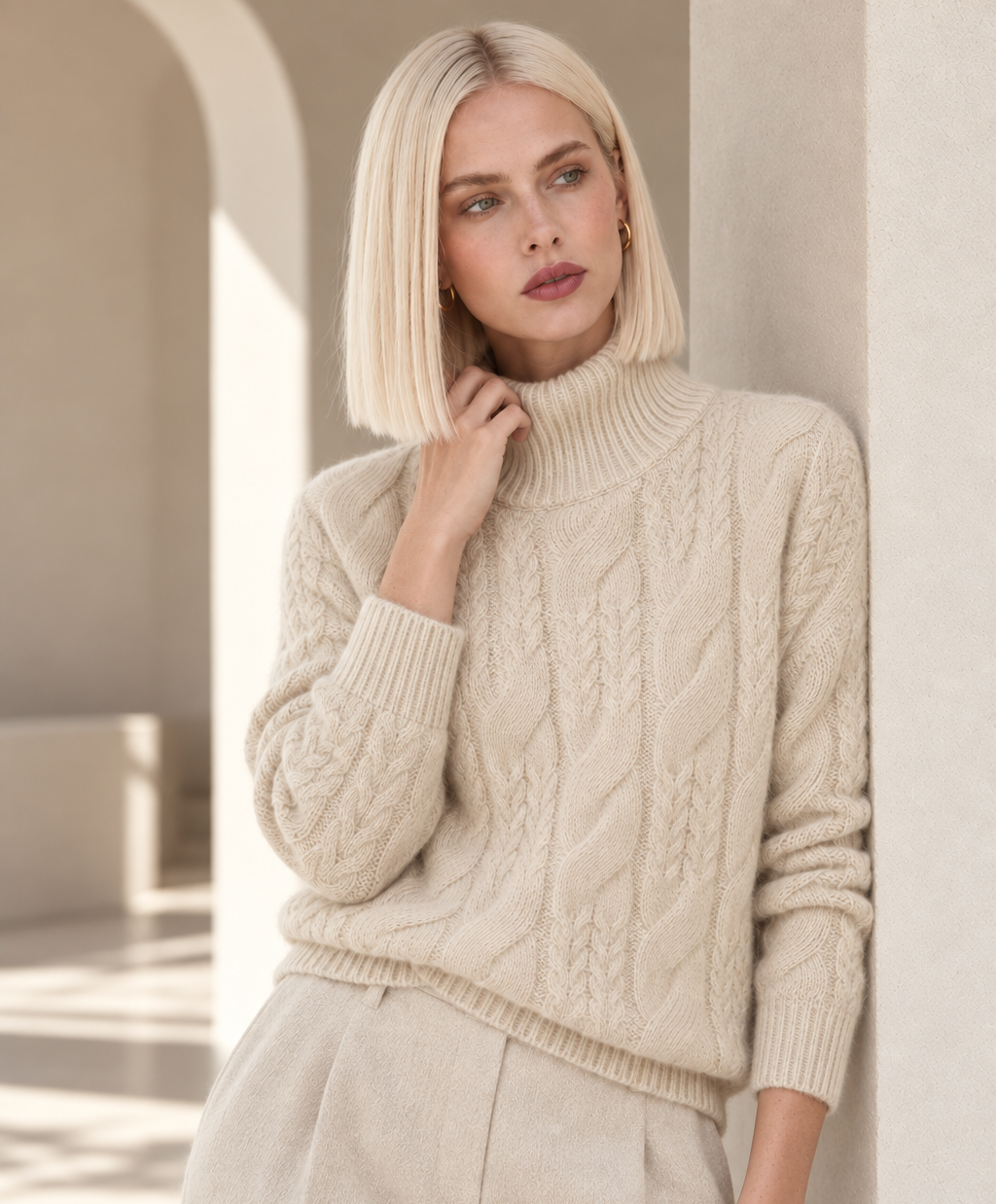 Elise Cream Cable Knit Cashmere Blend Sweater