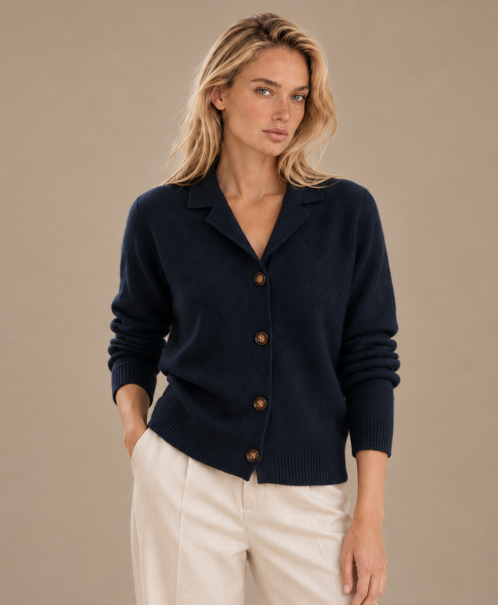 Clara Navy Cashmere Blend Button Cardigan