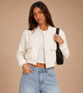 Aveline Ivory Cropped Bomber Jacket