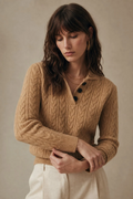 Rowan Beige Cable Knit Cashmere Sweater