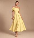 Solene Butter Yellow Off-Shoulder Midi Dress